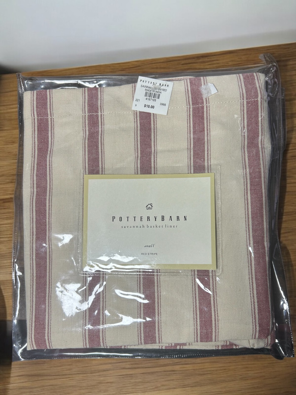 Pottery Barn Savannah Basket Liner Small Red Stripe Discontinued NIP