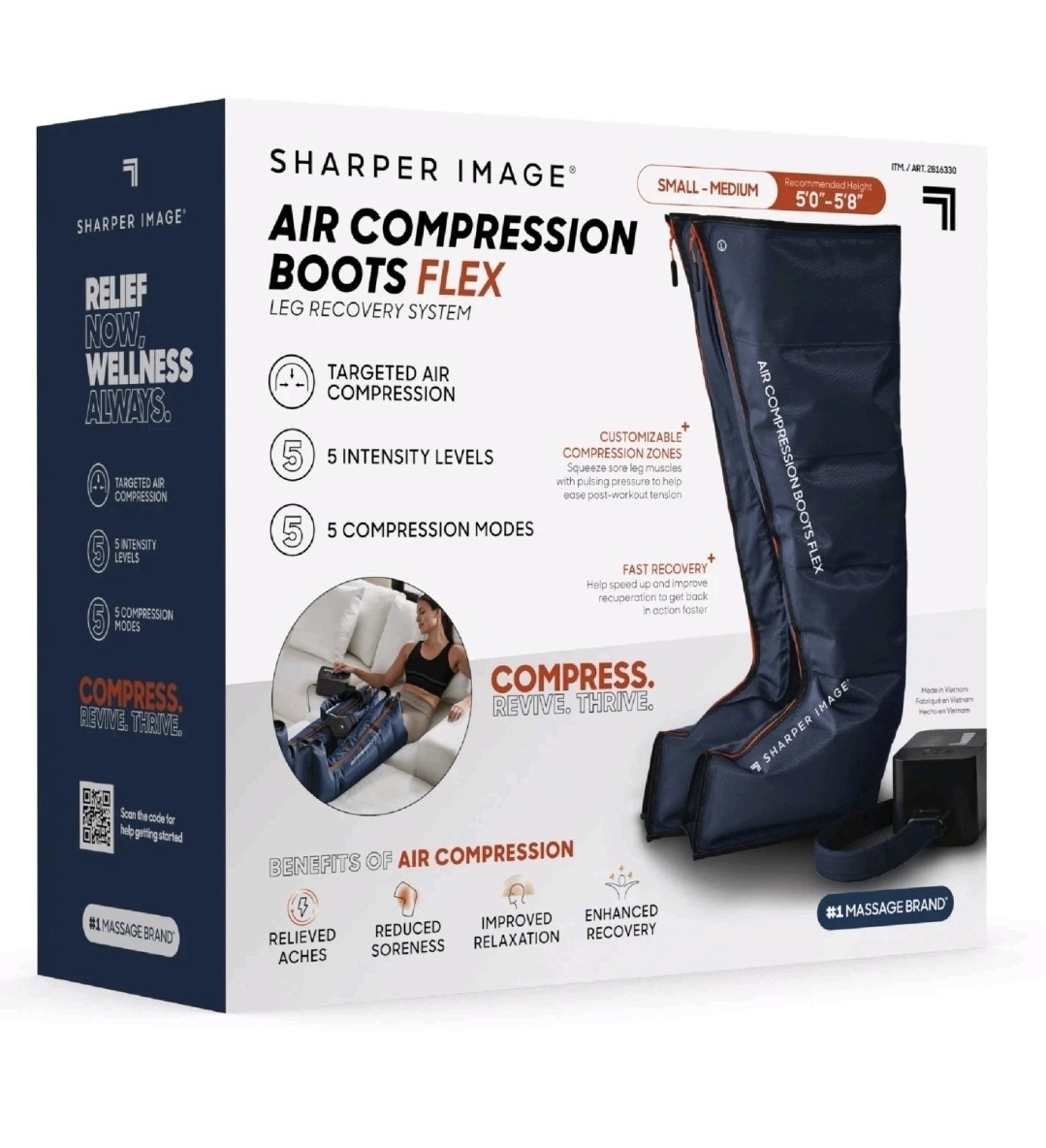 NEW Sharper Image Air Compression Boots Flex Leg Massager Powerboost S/M