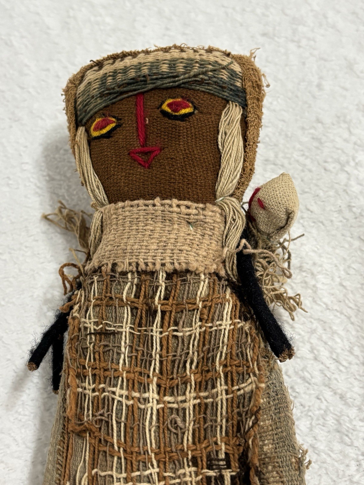 Peruvian Textile Cloth Burial Doll Ancestor Remembrance Chancay Mother Baby 11”