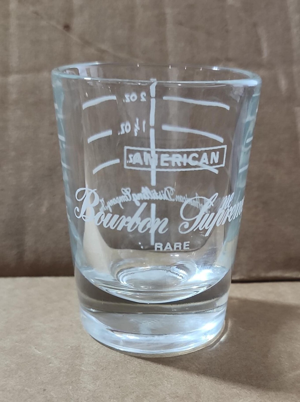 AMERICAN BOURBON SUPREME RARE The American Distilling Company 2 oz. Shot Glass