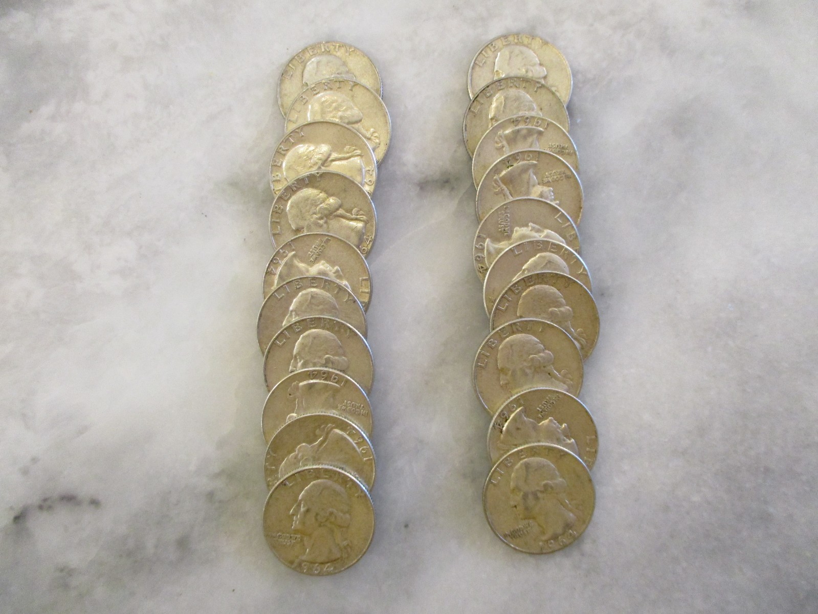 WASHINGTON QUARTERS 90% SILVER 1964 - LOT (20) - CIRCULATED PHILADELPHIA