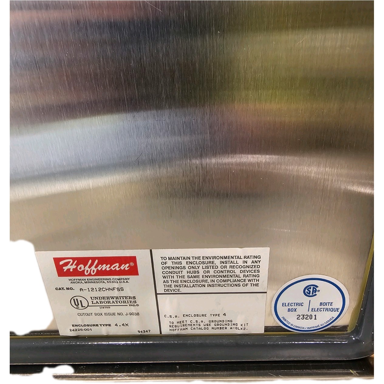 Hoffman A-1212CHNFSS Stainless Junction Box Enclosure