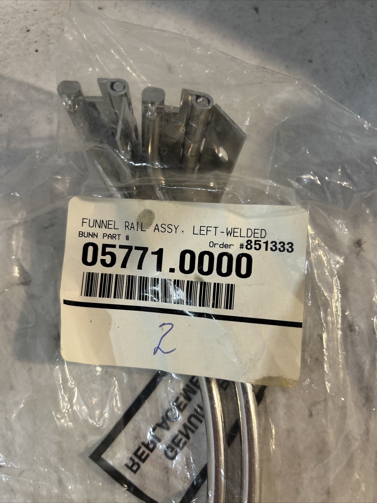 *2-PACK* 05771.0000 Bunn Funnel Rail Assembly, Left-Welded (SP120)