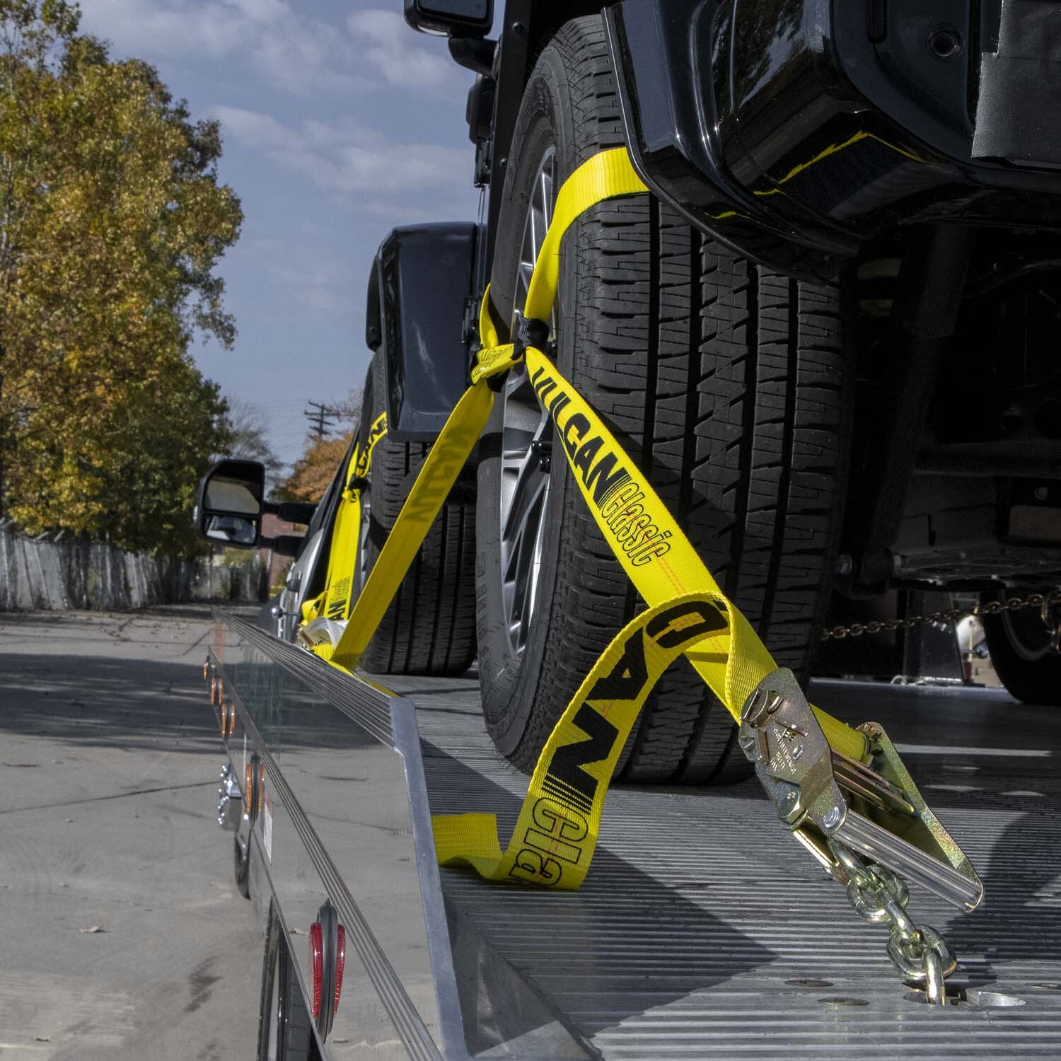 VULCAN 8-Point Roll Back Car Tie Down Kit - Snap Hook & Chain Tail, 4 Pack