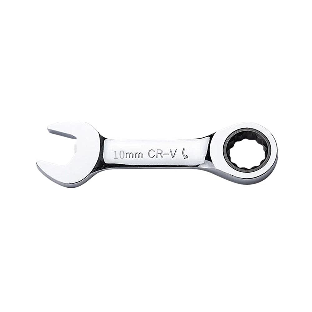 FLZOSPER 10mm Metric Stubby Box End Head Geared Wrench, 72-Tooth 10mm, Silver