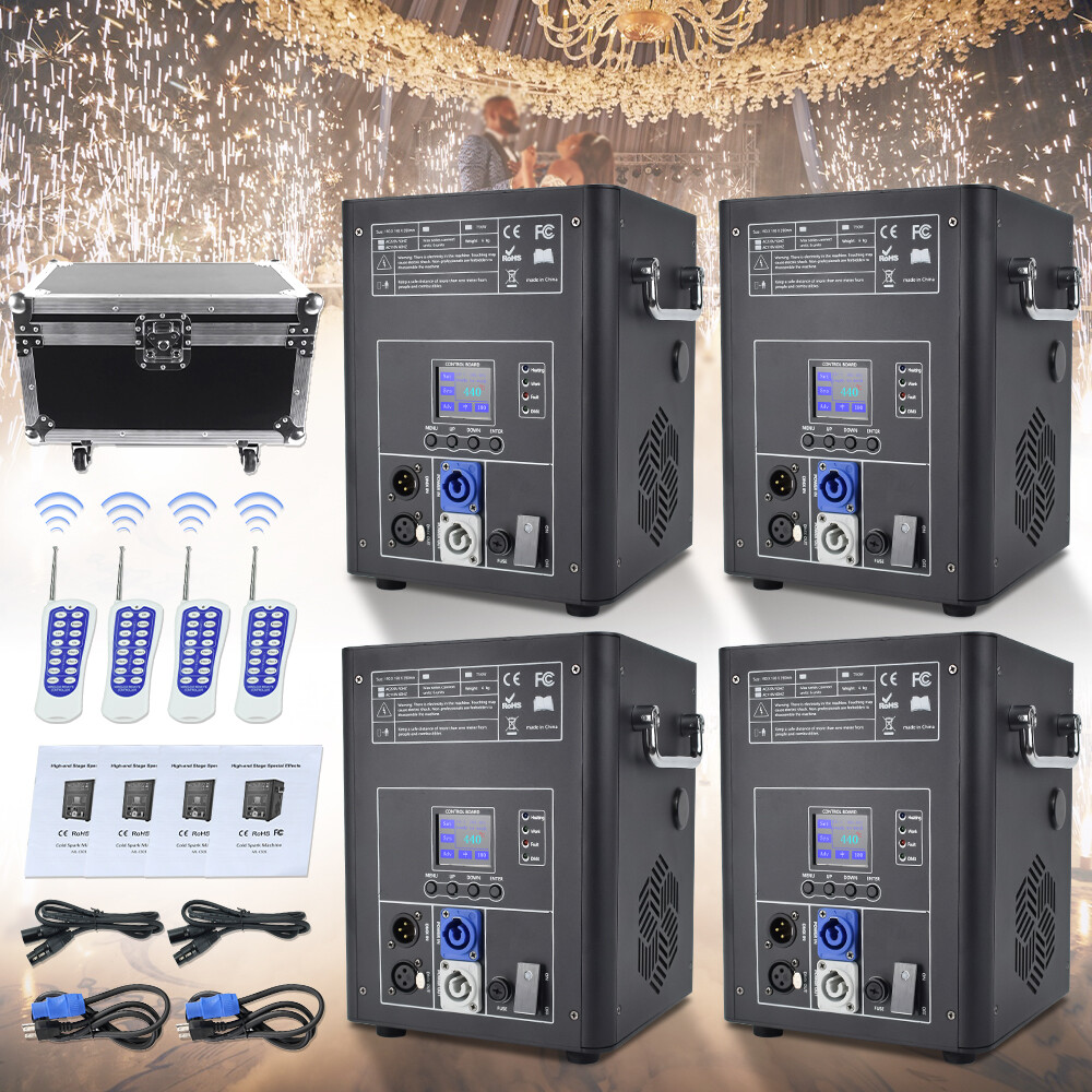 4pcs 750W Cold Spark Machine DMX Fireworks with case for Event Party Wedding