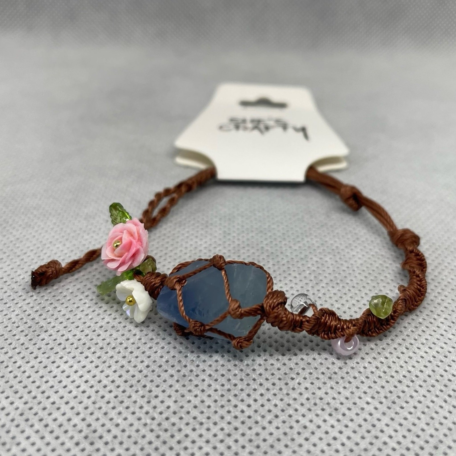 Bohemian Crystal, Floral, Waxed Linen Adjustable Bracelet