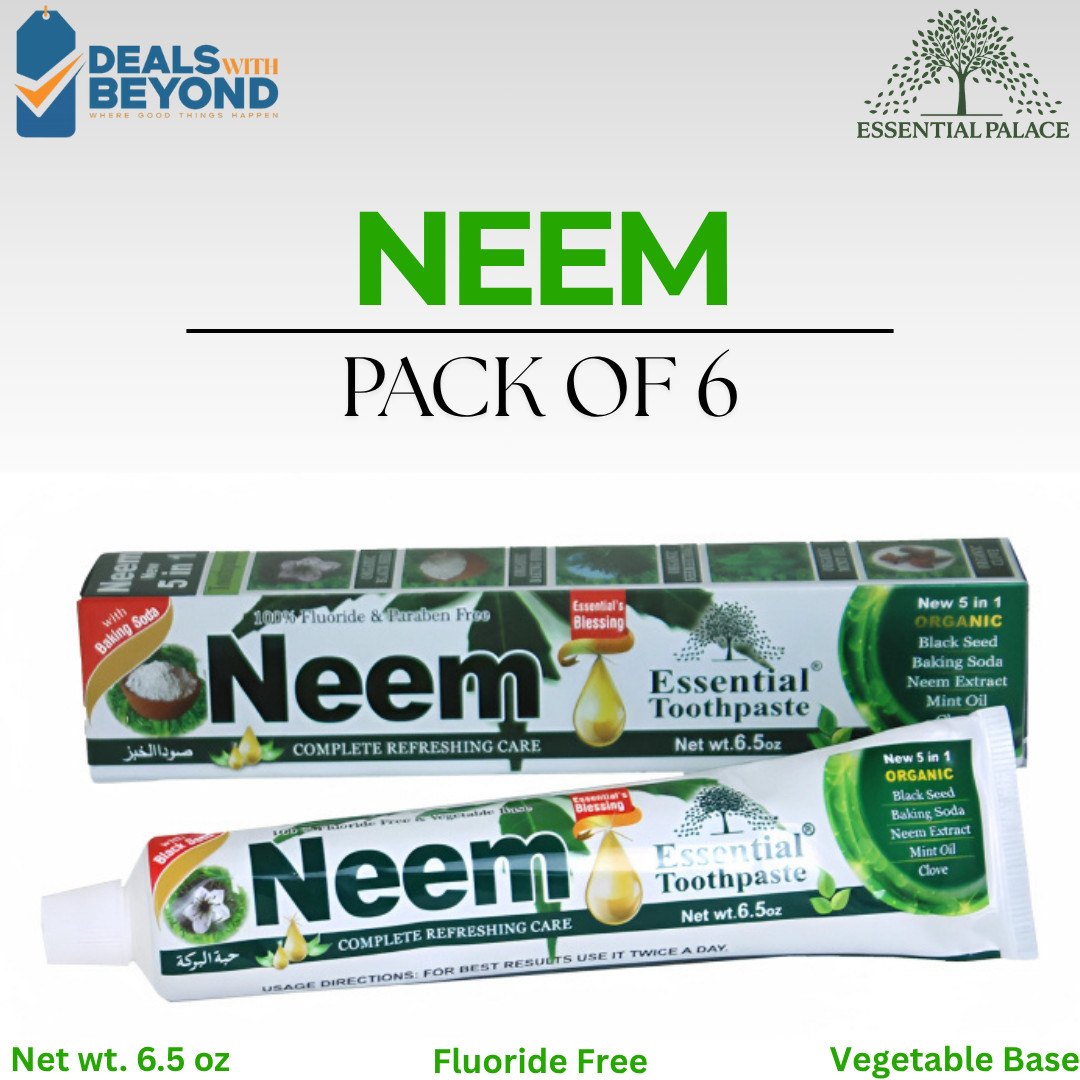 6 Pack Neem Toothpaste 5 in 1 Essential Palace 100% Fluoride Free Vegetable Base