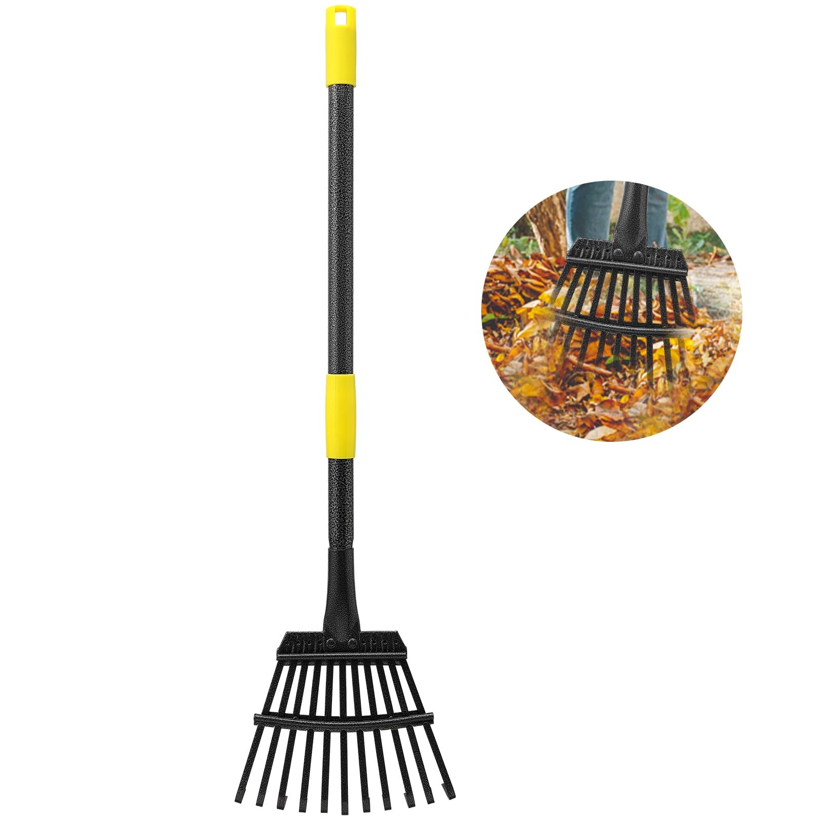 Adjustable Metal Garden Rake 30-60 11 Tines 9 Wide Collapsible Yard Tool