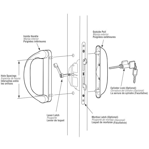 C 1275 Diecast, White, Outside Patio Door Pull with Latch (Single D-handle