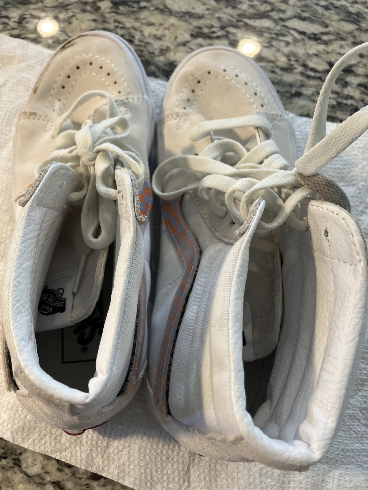 Vans lenticular side stripe orange and white High Top Off The Wall Shoes 9