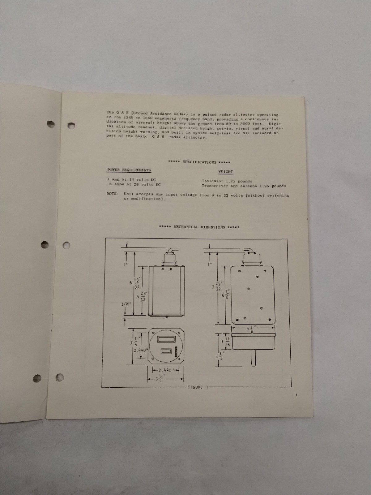 IFD GAR Ground Avoidance Radar Preliminary Installation Manual May 1969-Original