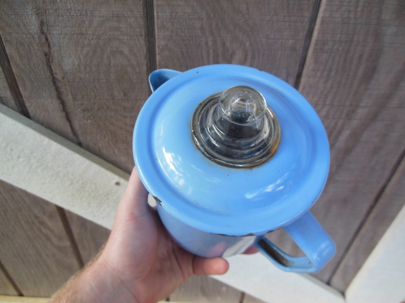 Vintage Percolator Light Blue Graniteware Metal Coffee Maker