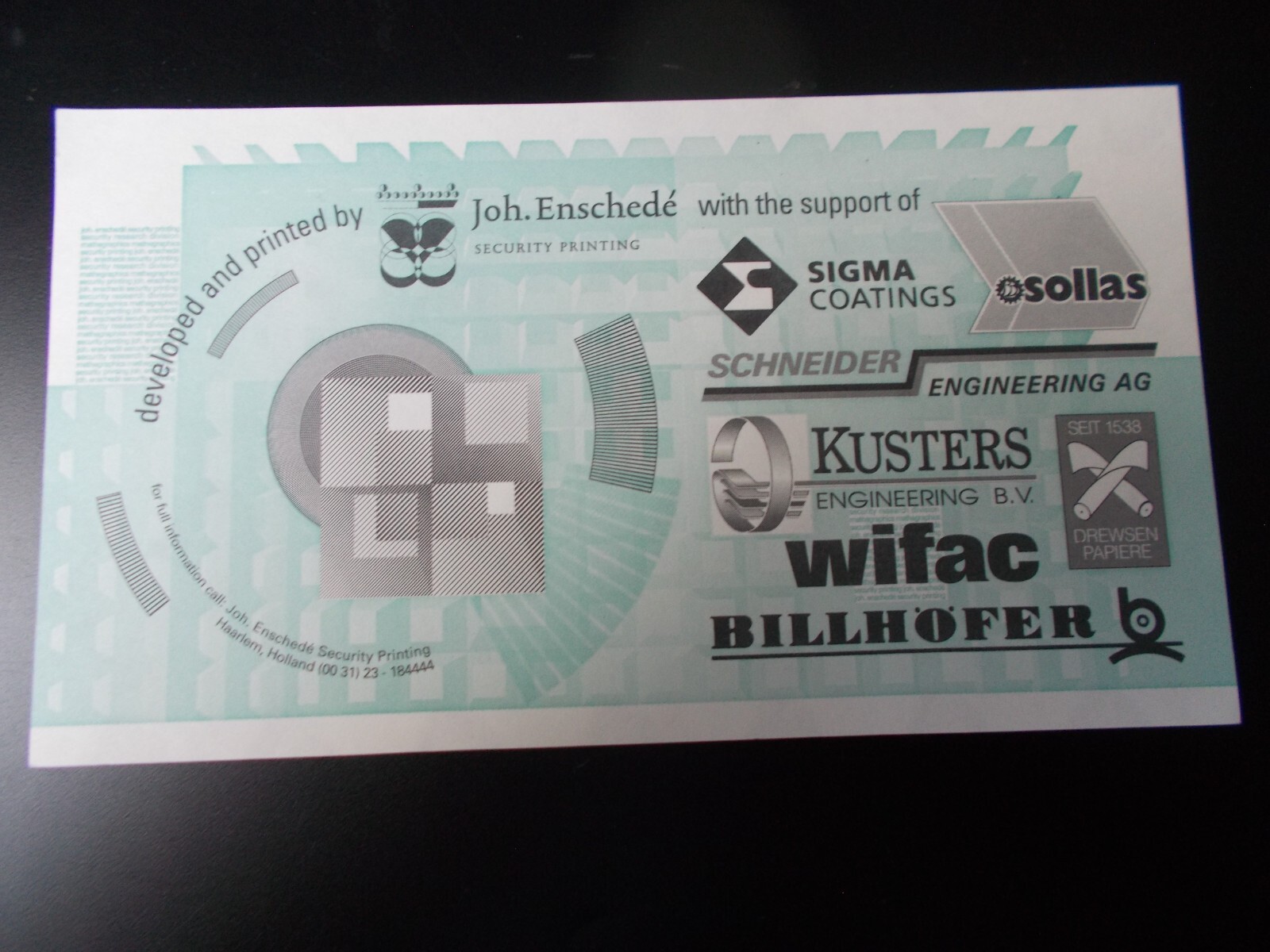 Netherlands - Joh. Enscede Test Banknote for 200 Units 1995 UNC