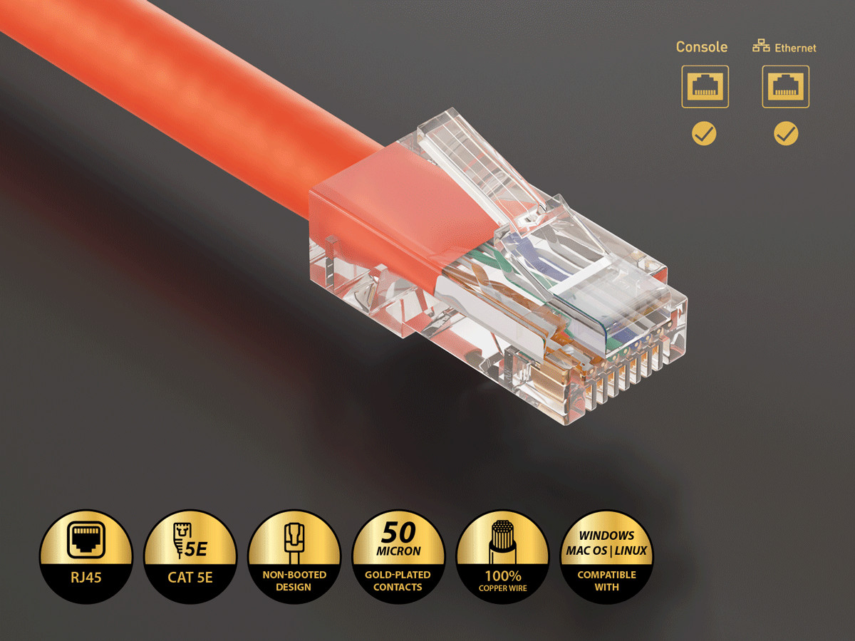 25ft Cat5e UTP Non-Booted Ethernet Network Patch Cable 24AWG Bare Copper, Orange