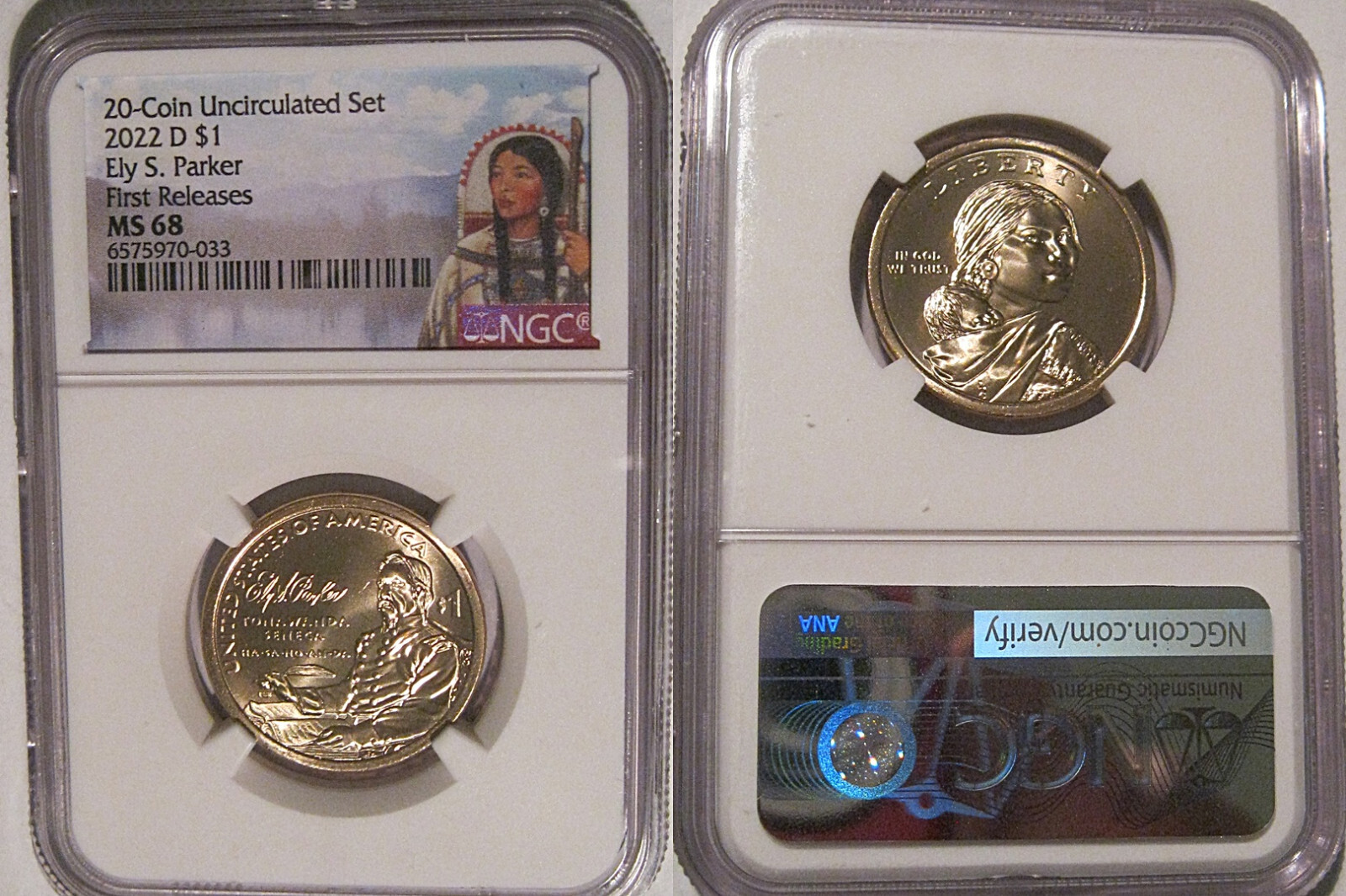 2022 D Ely S. Parker Native Sacagawea $1 Dollar NGC MS 68 First Releases