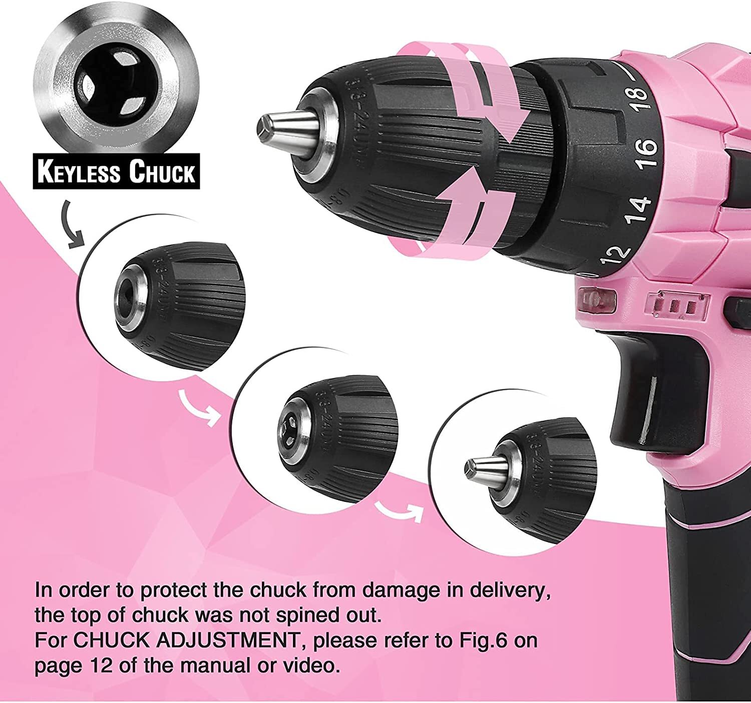 WORKPRO Cordless Drill Driver Kit 12V Screwdriver Driver Tool Kit Green/Pink NEW