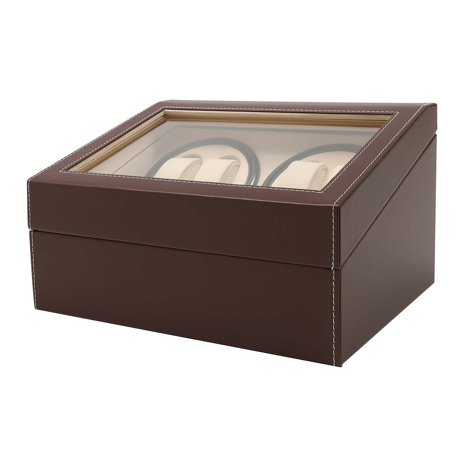 4+6 Automatic Rotation Leather Wood Watch Winder Storage Box Display Case