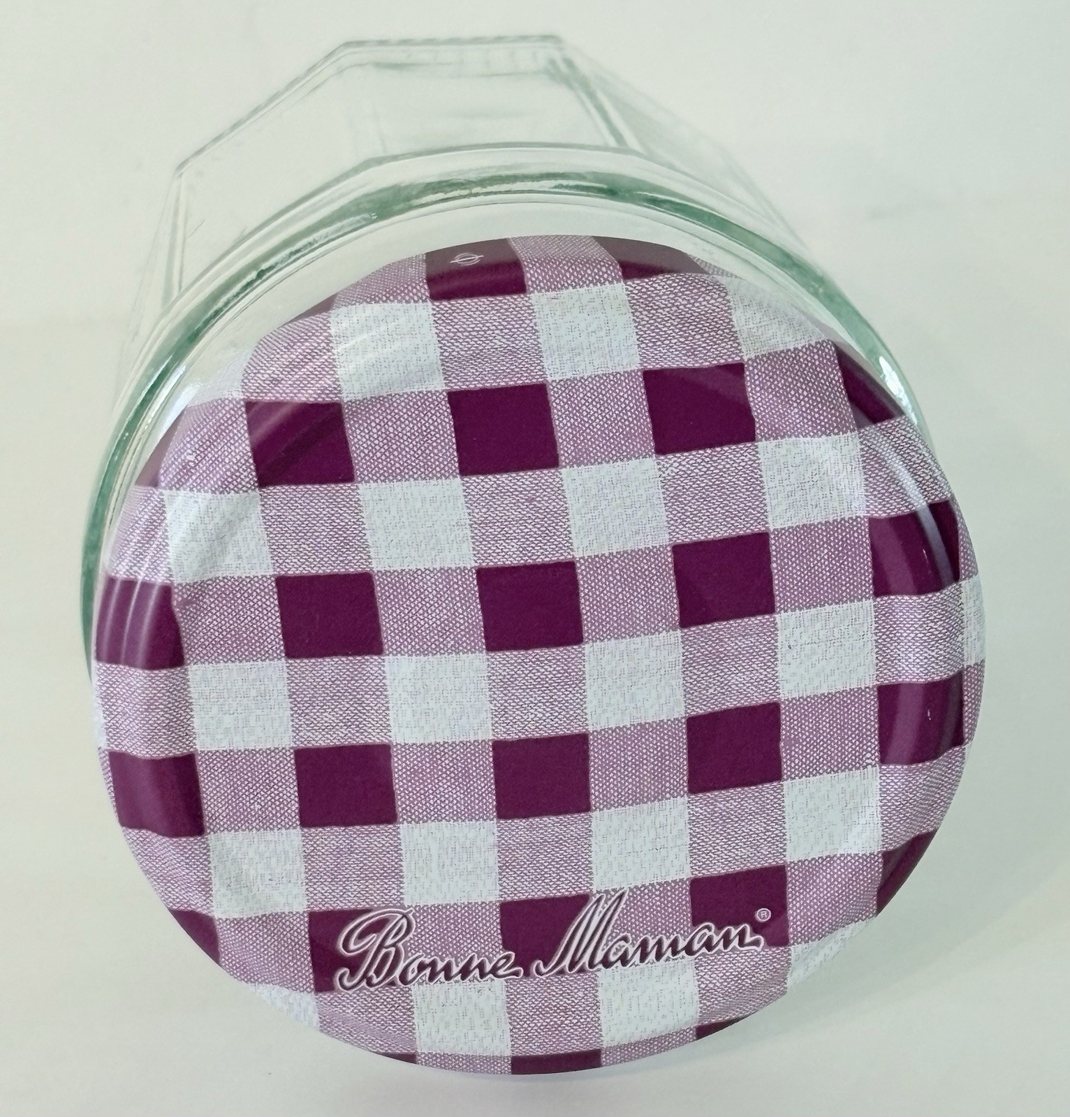 Bonne Maman Empty Jar Gingham Purple Lid 3.5" Tall