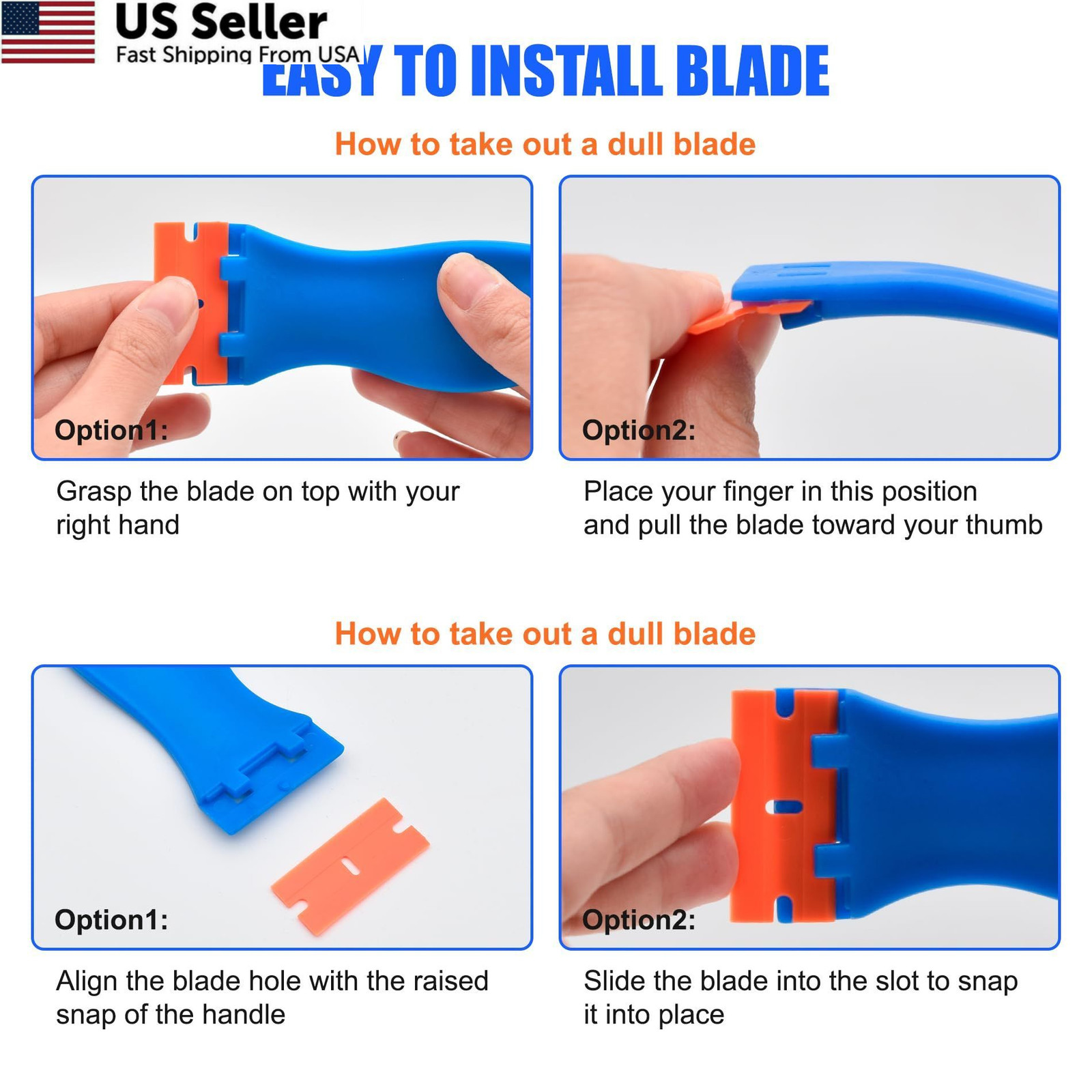 4 Pcs Plastic Razor Blade Scraper and 120 Blades, Remove Label Decal...