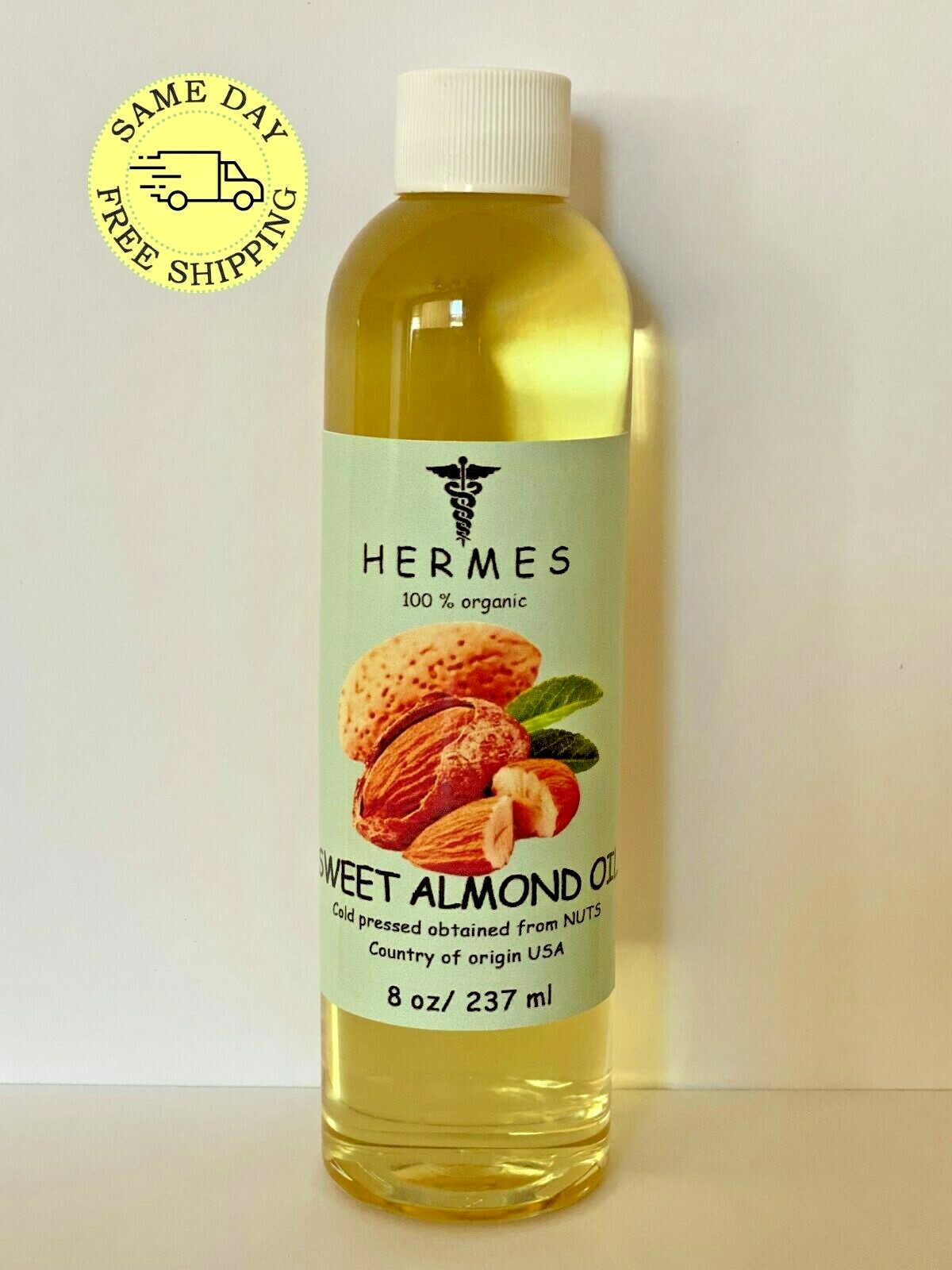 SWEET ALMOND OIL by HERMES ORGANIC COLD PRESSED 8 oz