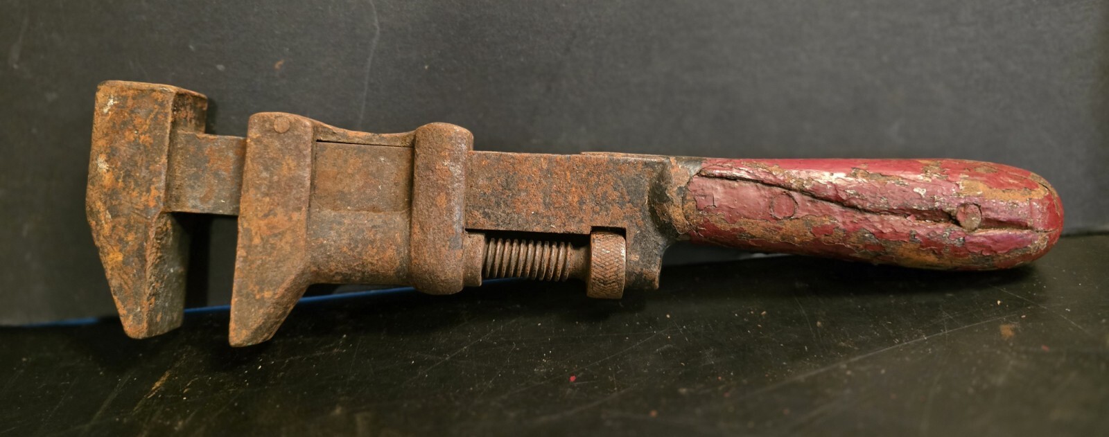 Vintage Antique Wood Handle Unmarked 12" Wrench Adjustable Working Condition
