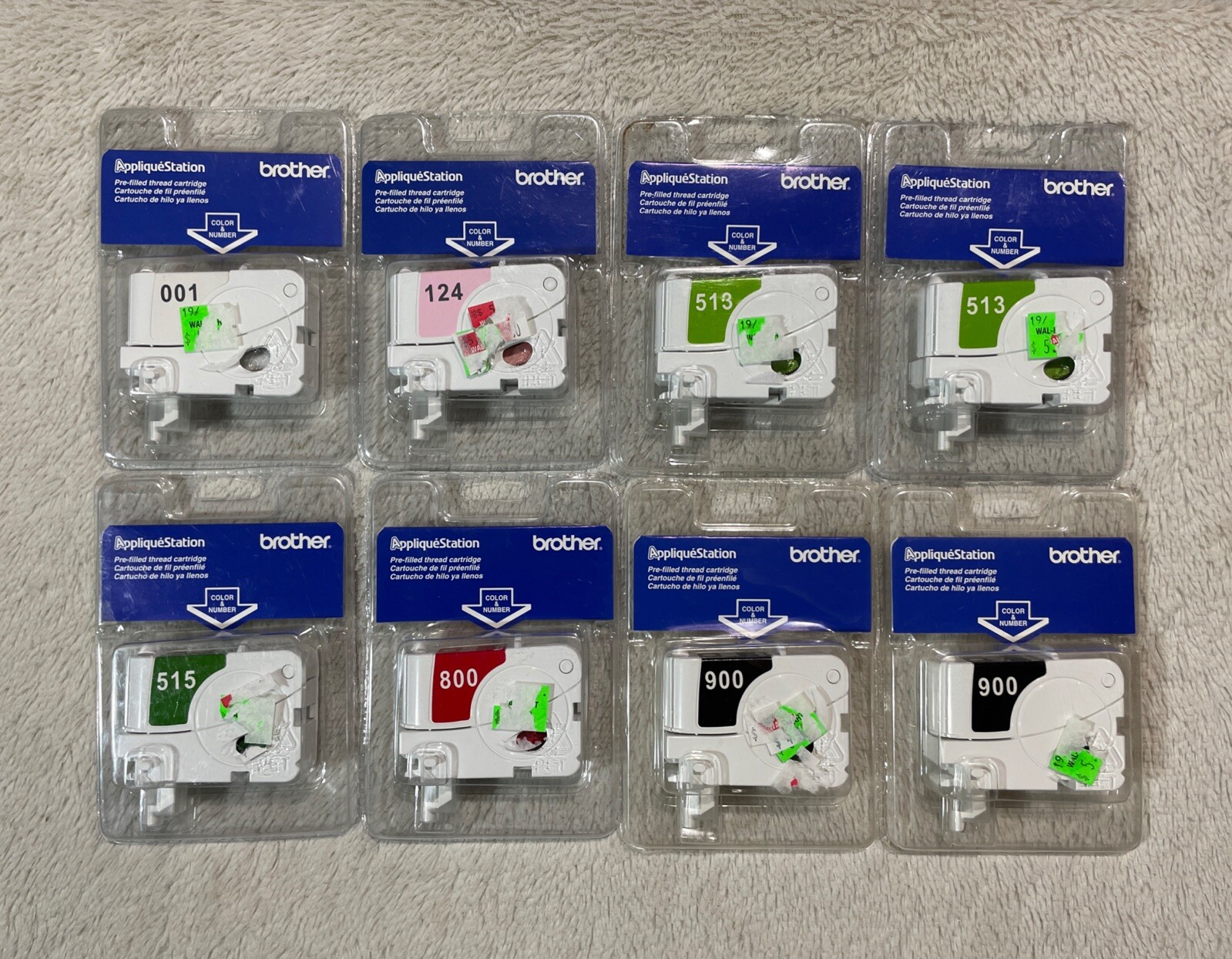 🆕 BROTHER APPLIQUE STATION PRE FILLED THREAD CARTRIDGE LOT OF 8 NEW SEALED