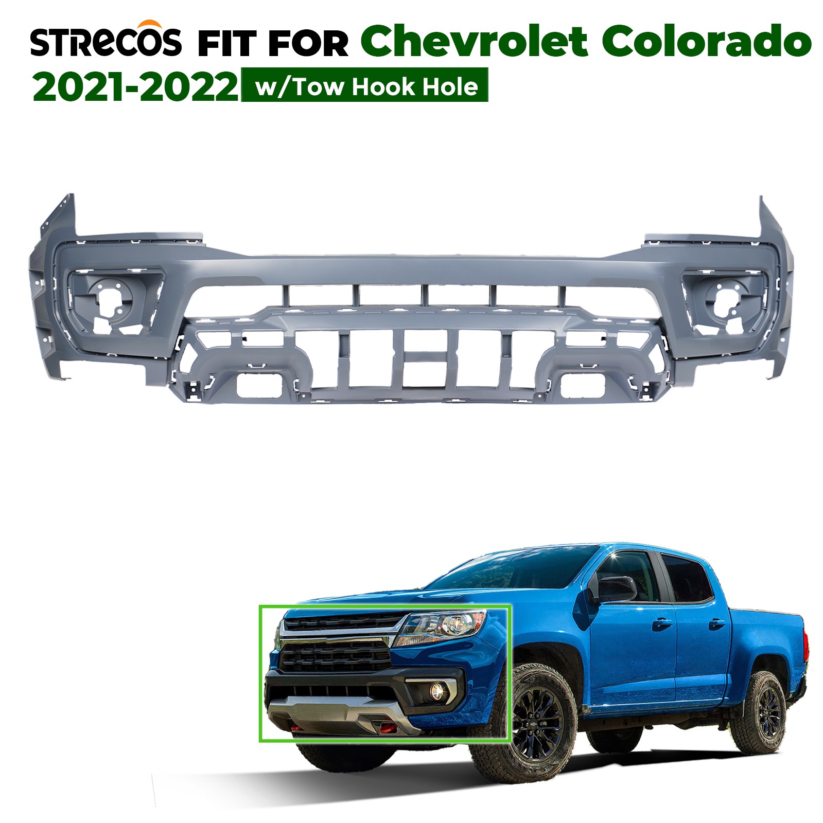For 2021-2022 Chevy Colorado LT WT Z71 Front Bumper Cover Upper w/Tow Hook Hole