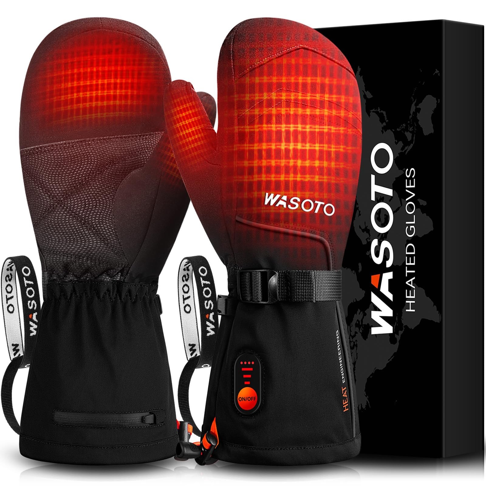 Heated Mittens Gloves for Men 7.4V 22.2WH Rechargeable Waterproof Ski Gloves ...