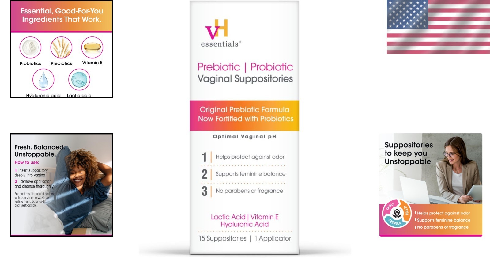 15 Count Natural Vaginal Suppositories - Prebiotic Odor Protection Formula