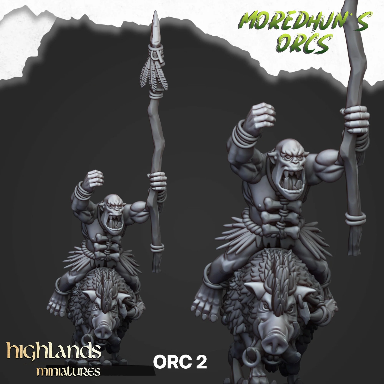 Mounted Cave Orcs - Resin Tabletop Miniature