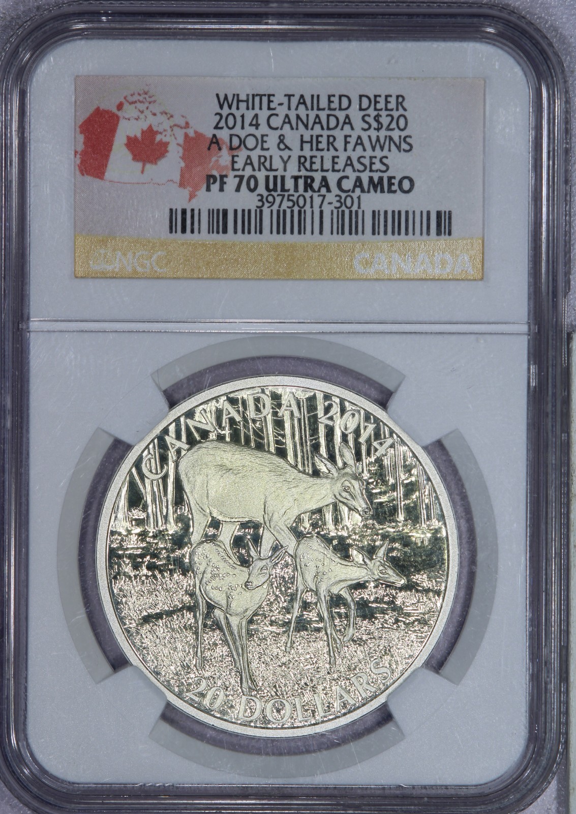 2014 Canada $20 NGC PF70 Ultra Cameo White-Tailed Deer - Beautiful Golden Tone!