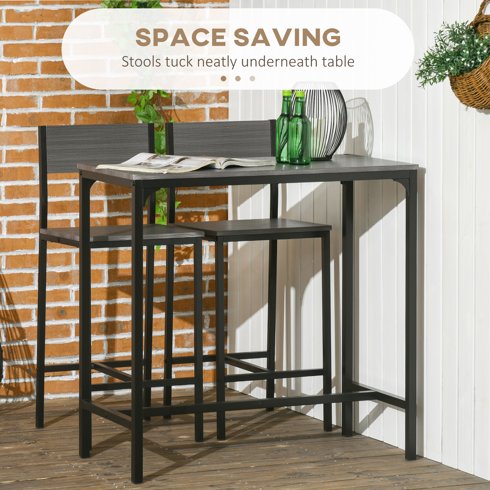 Industrial Counter-Height 3pc Bar Table High Back Stool for Dining Room