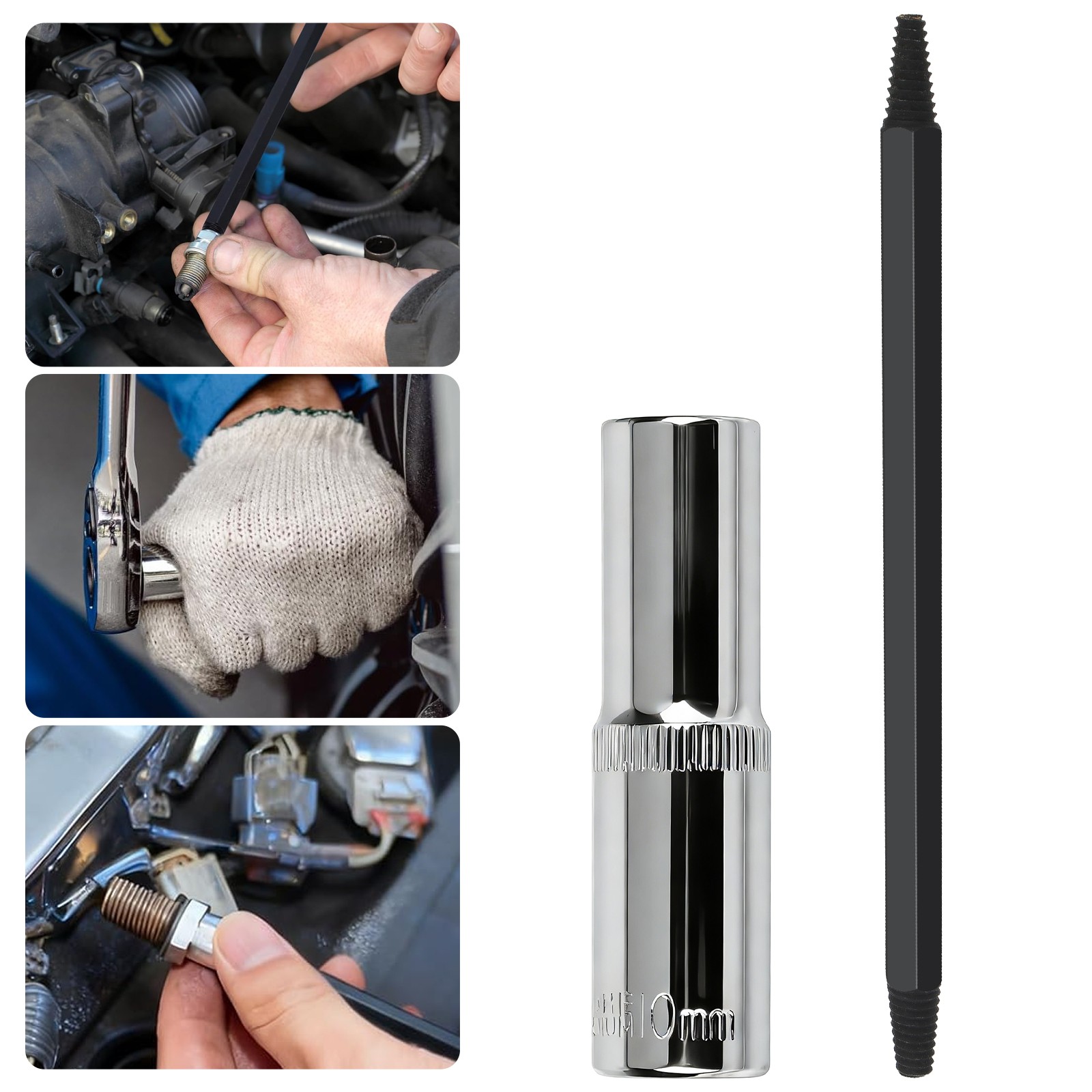 Broken Fracture Damaged Spark Plug Extractor Removal Tool Reverse w/ 10mm Socket