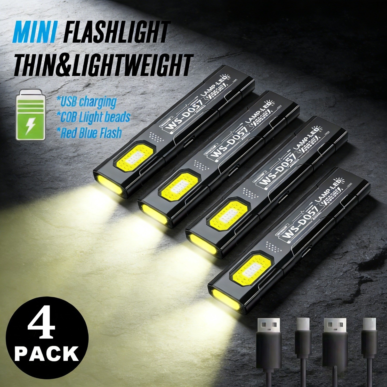 4pcs Mini Thin Flashlight with Pen Clip USB Rechargeable COB Repair Work Light