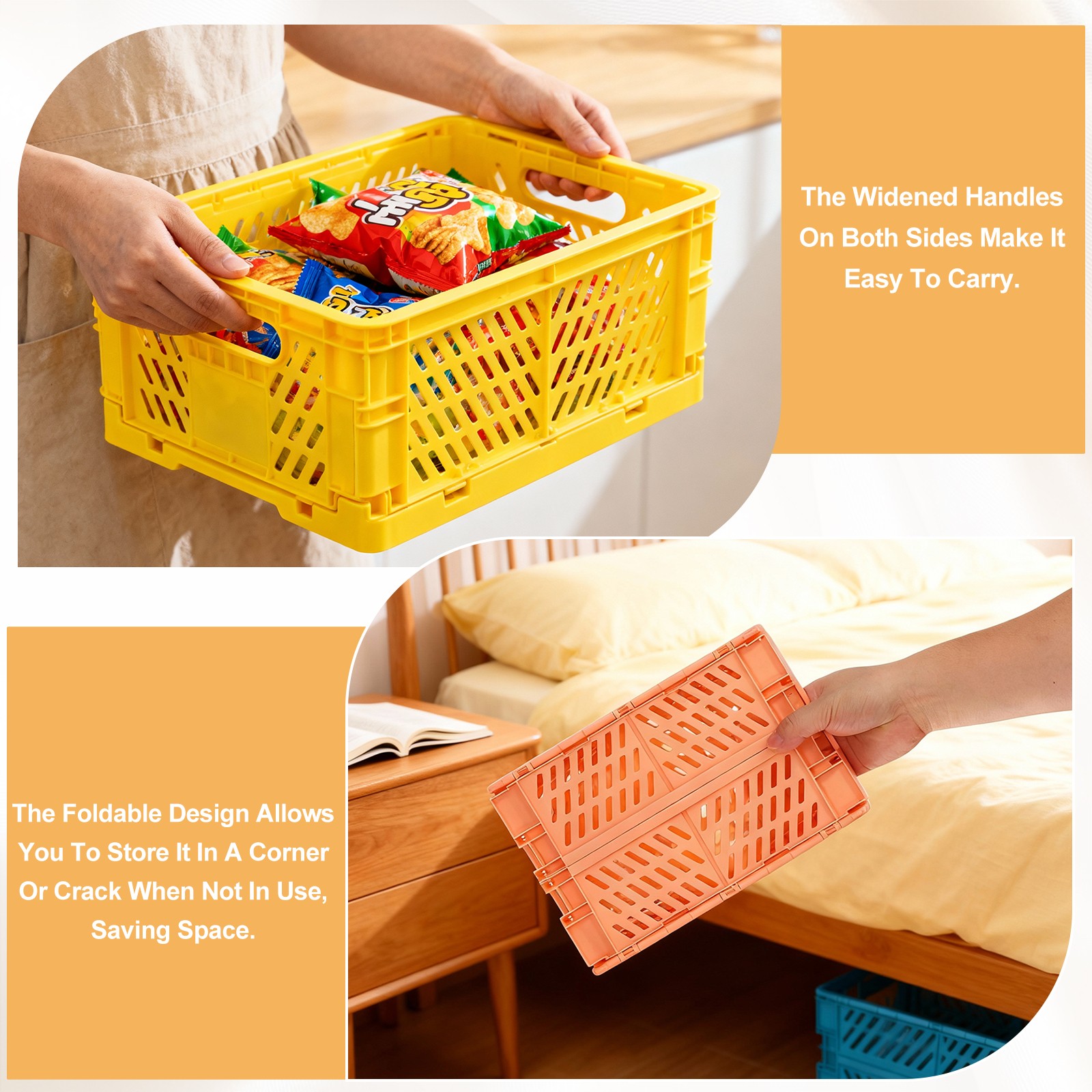 2Pcs Plastic Storage Baskets, Stackable Bins(6 x 3.9 x 2.4", Pink)