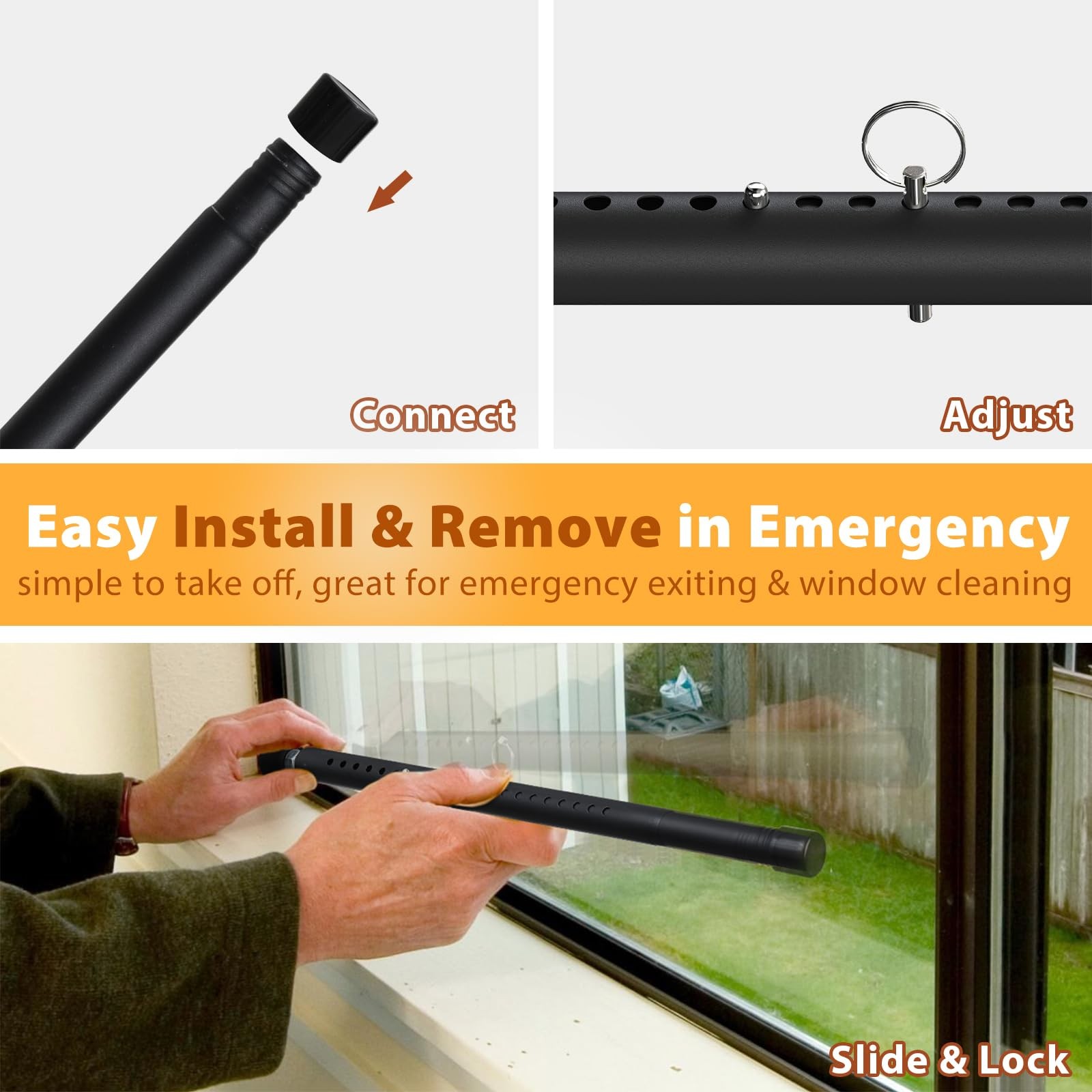 Sliding Door Security Bar, Adjustable 18-51" Lock for Window/Patio Door