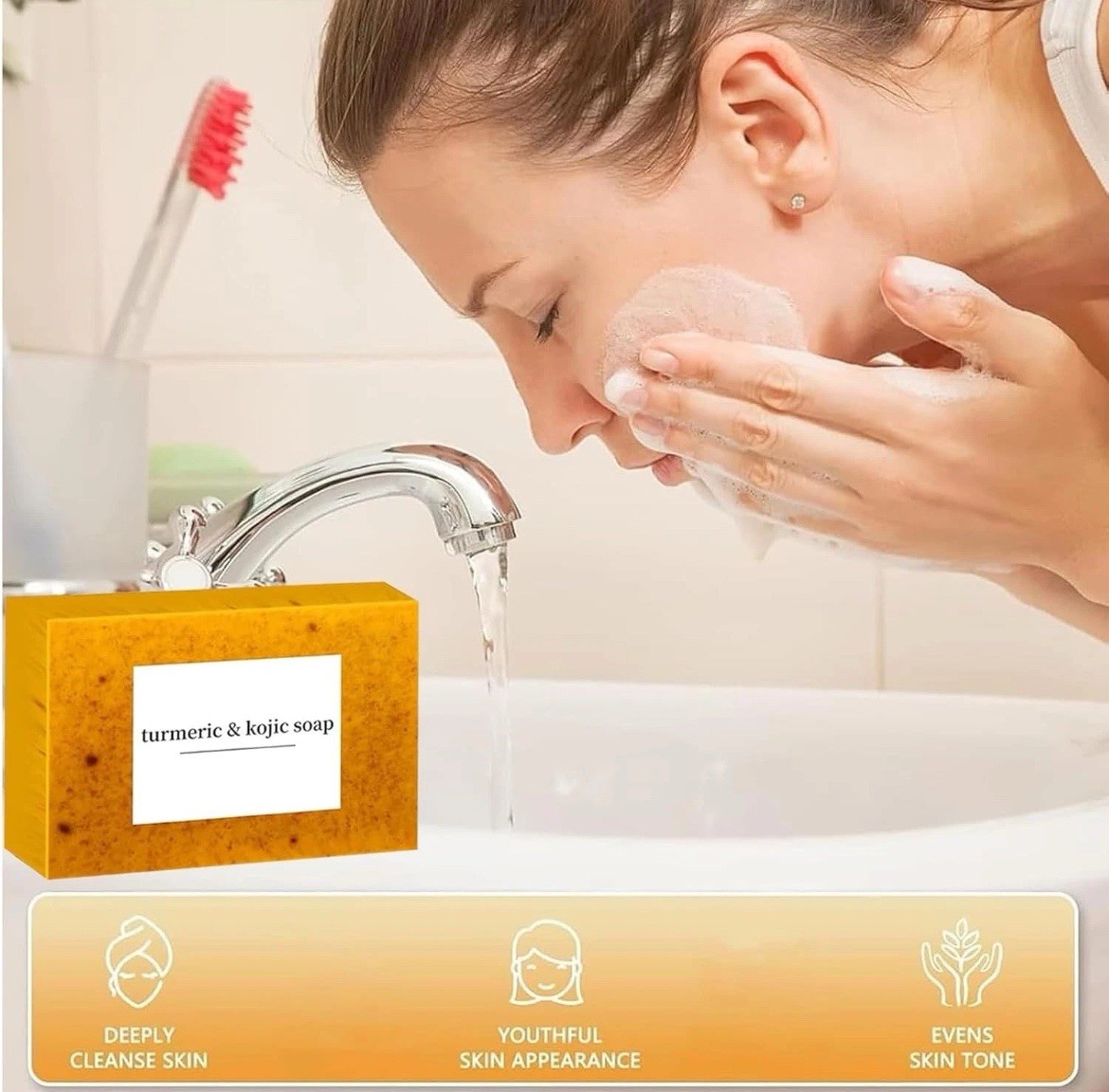 2-Pack Turmeric Glow Soap Bar - Lemon & Kojic Acid, Removing Dark Spots