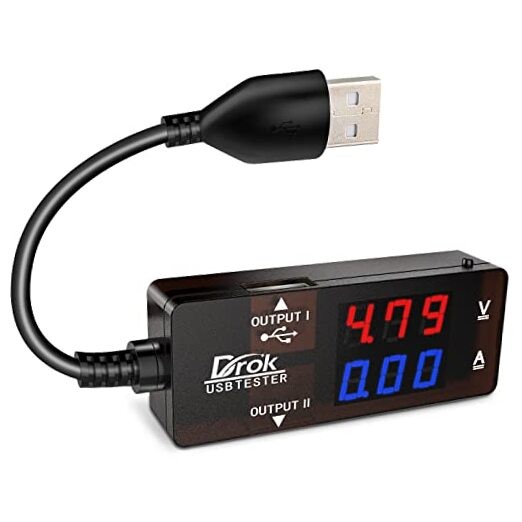 USB Tester 2.0 Digital Multimeter Dual USB Output Ports PD QC 3.0 USB-A Black