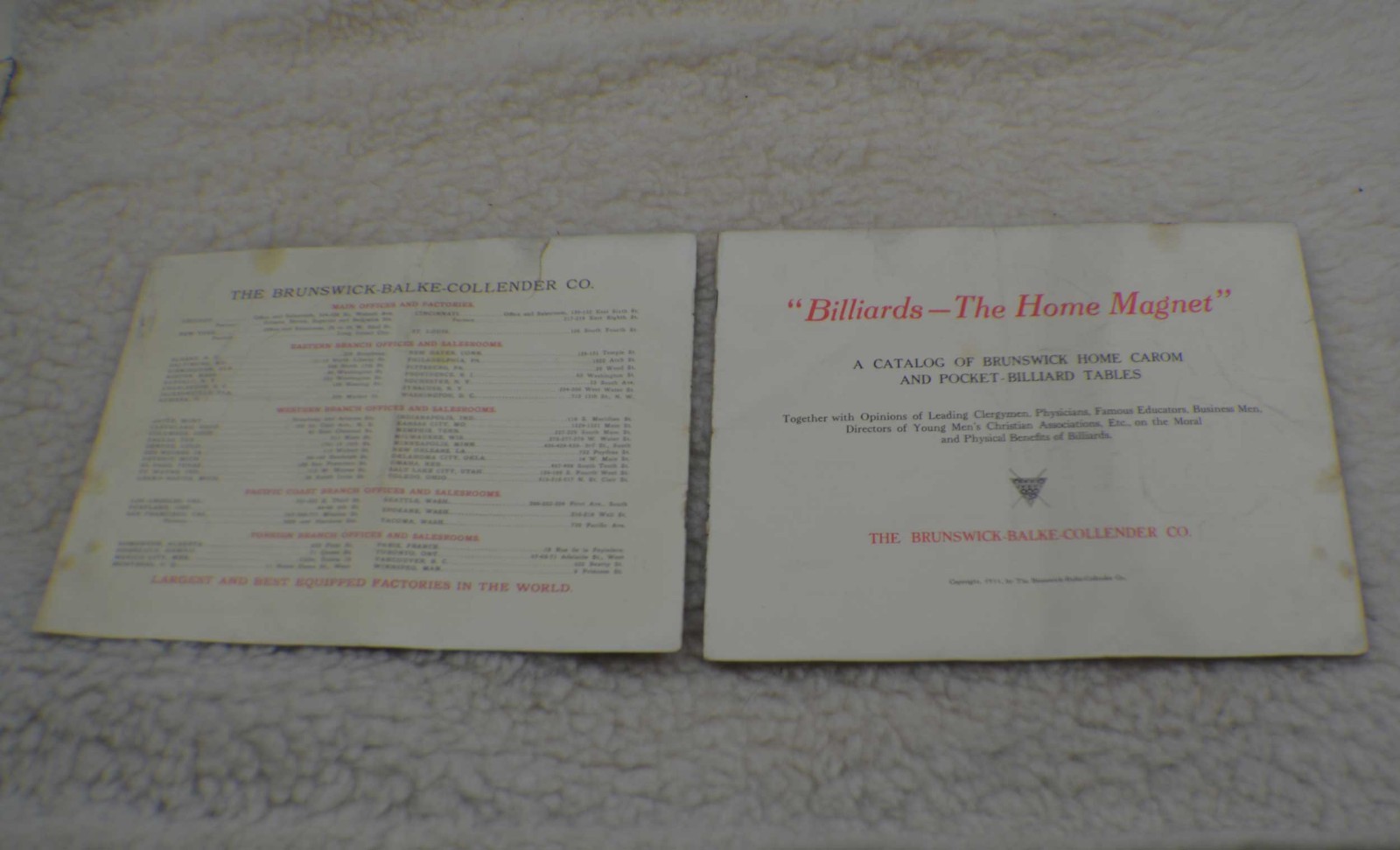Pool/Billiard/Brunswick/Table/Catalog BBC The Home Magnet Dated 1911
