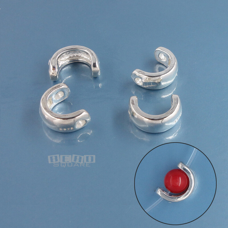 4 Solid Sterling Silver Arc Round Bead Frames / Spacers ap. 6.5mm x 9mm #33854