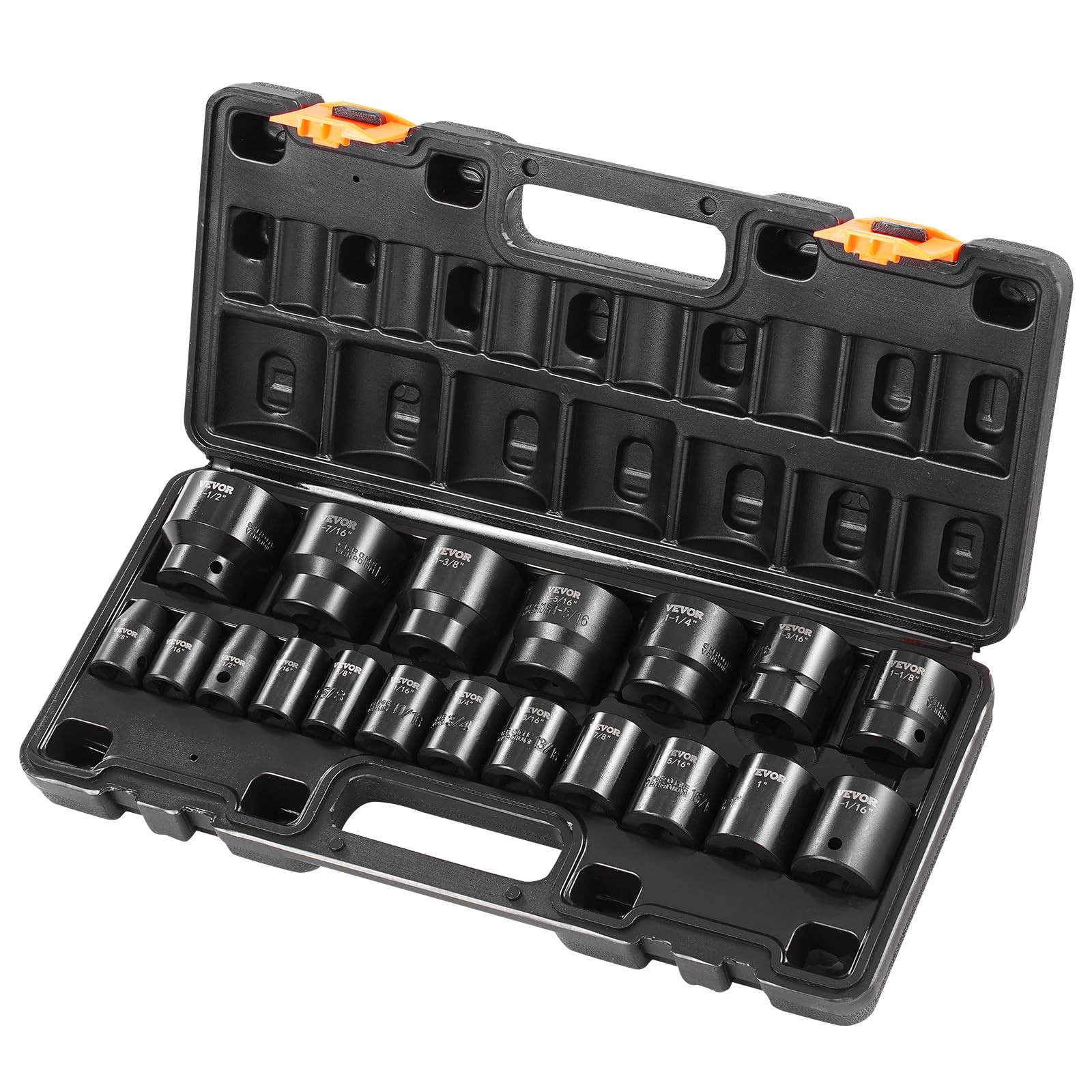 VEVOR Impact Drive Socket Set 1/2 Inches 19 Piece 1/2" 19PCS, Black