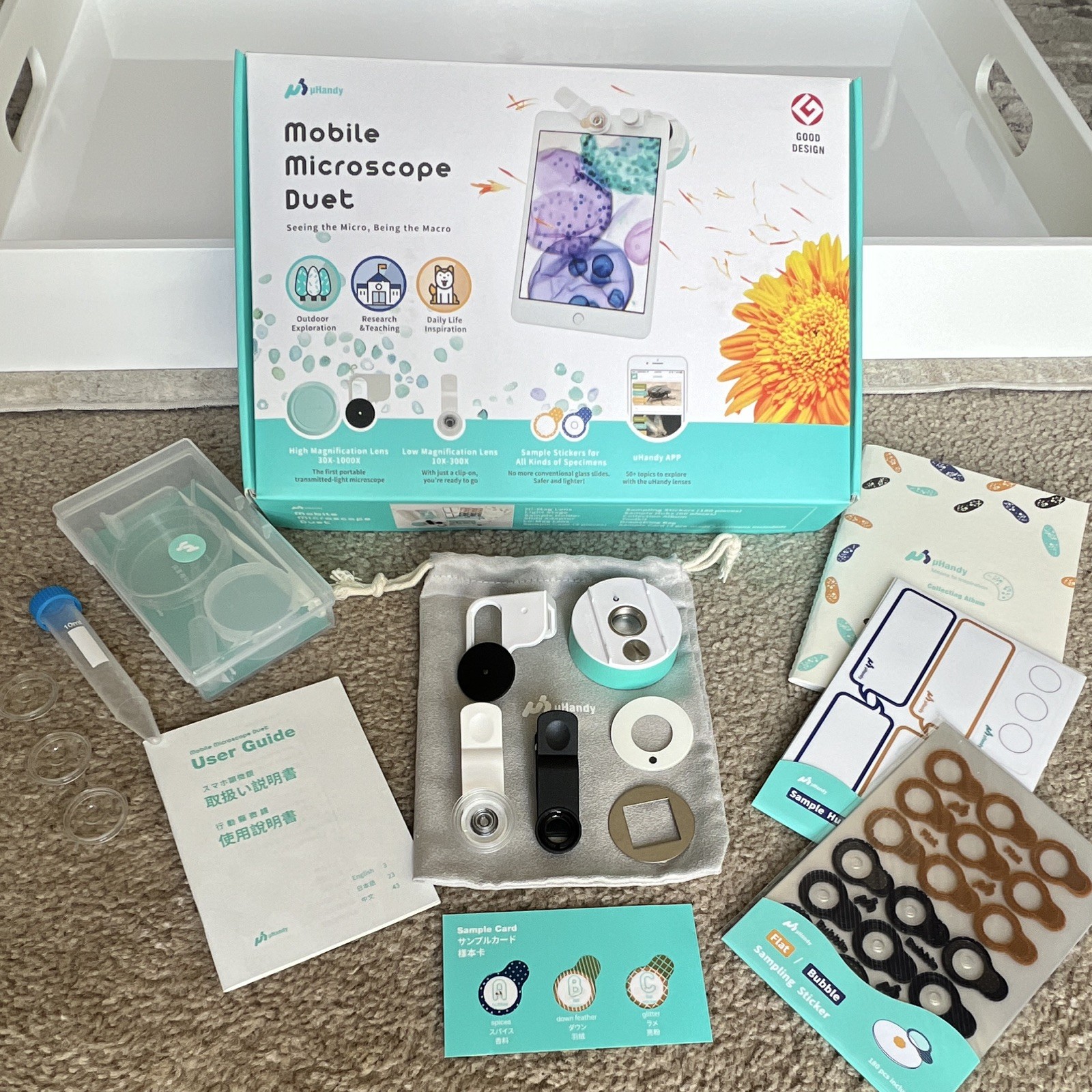 uhandy Mobile Microscope Duet Educational Kit w/ Slides, Lenses, Adapter & App