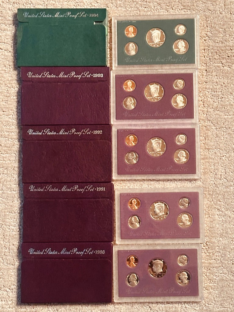 US Proof Sets Lot of 5 (1990-1994)