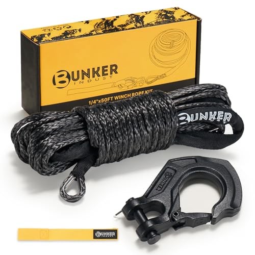 1/4" x 50' Synthetic Winch Rope Kit,11023LBS Winch Line with Protective black