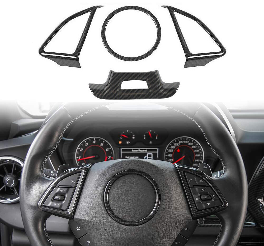 Carbon Fiber Interior Steering Wheel Decor Cover Trim for Chevrolet Camaro 2017+
