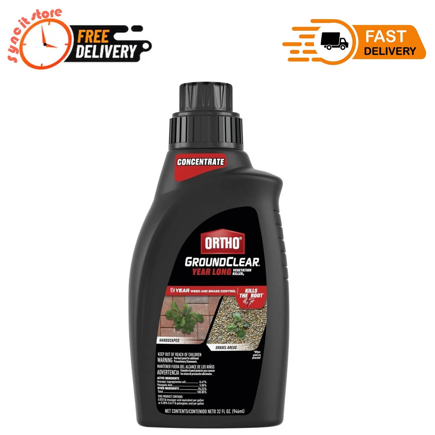 Ortho GroundClear Year-Long Vegetation Killer 2 – 32 fl. oz, Prevents Weeds 12M