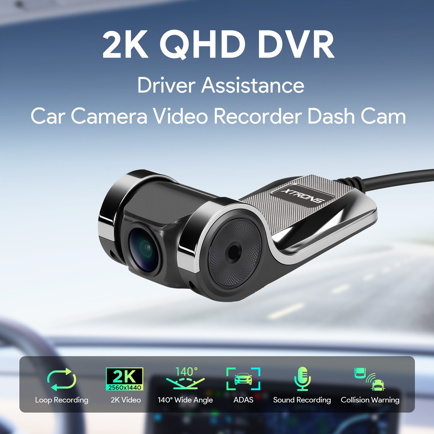 2K Dash Car DVR ADAS Camera Video Recorder Driver Assistance Collision Warning
