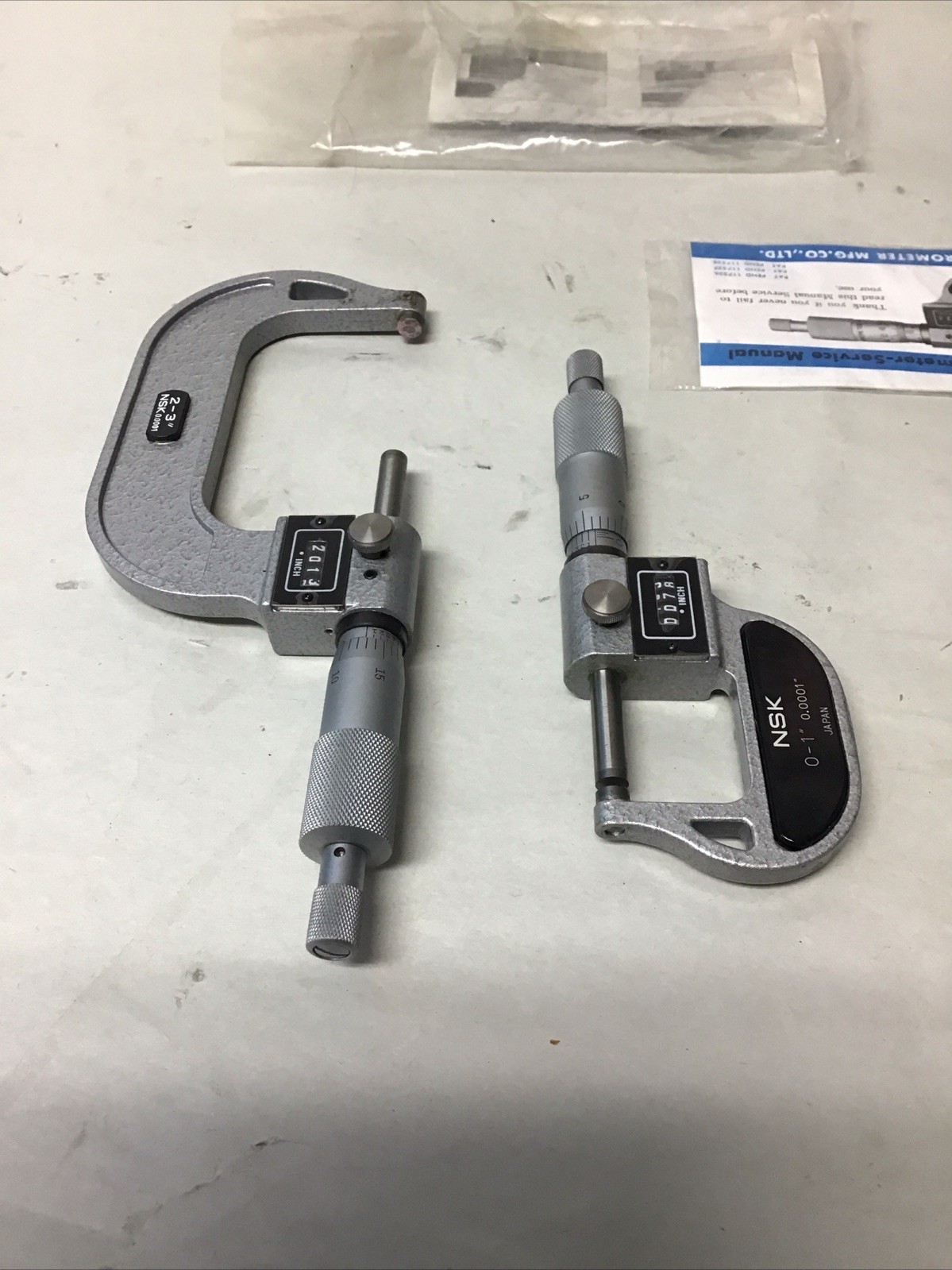 NSK Rolling Digital Micrometer 0-1" & 2-3” Range, .0001" Graduation BUNDLE NEW