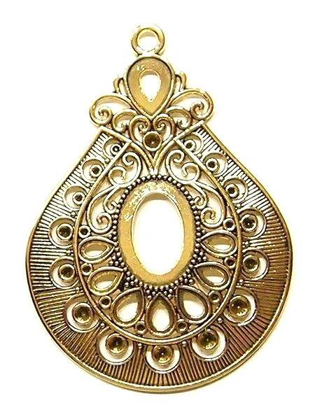 4 of 25x18mm Antique Gold Teardrop Victorian Deco XL Pendant Settings 87x62mm